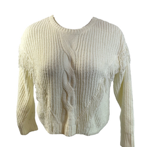 B Flawless Cream Sweater Cable Knit with Fringe Detail Size 3X
